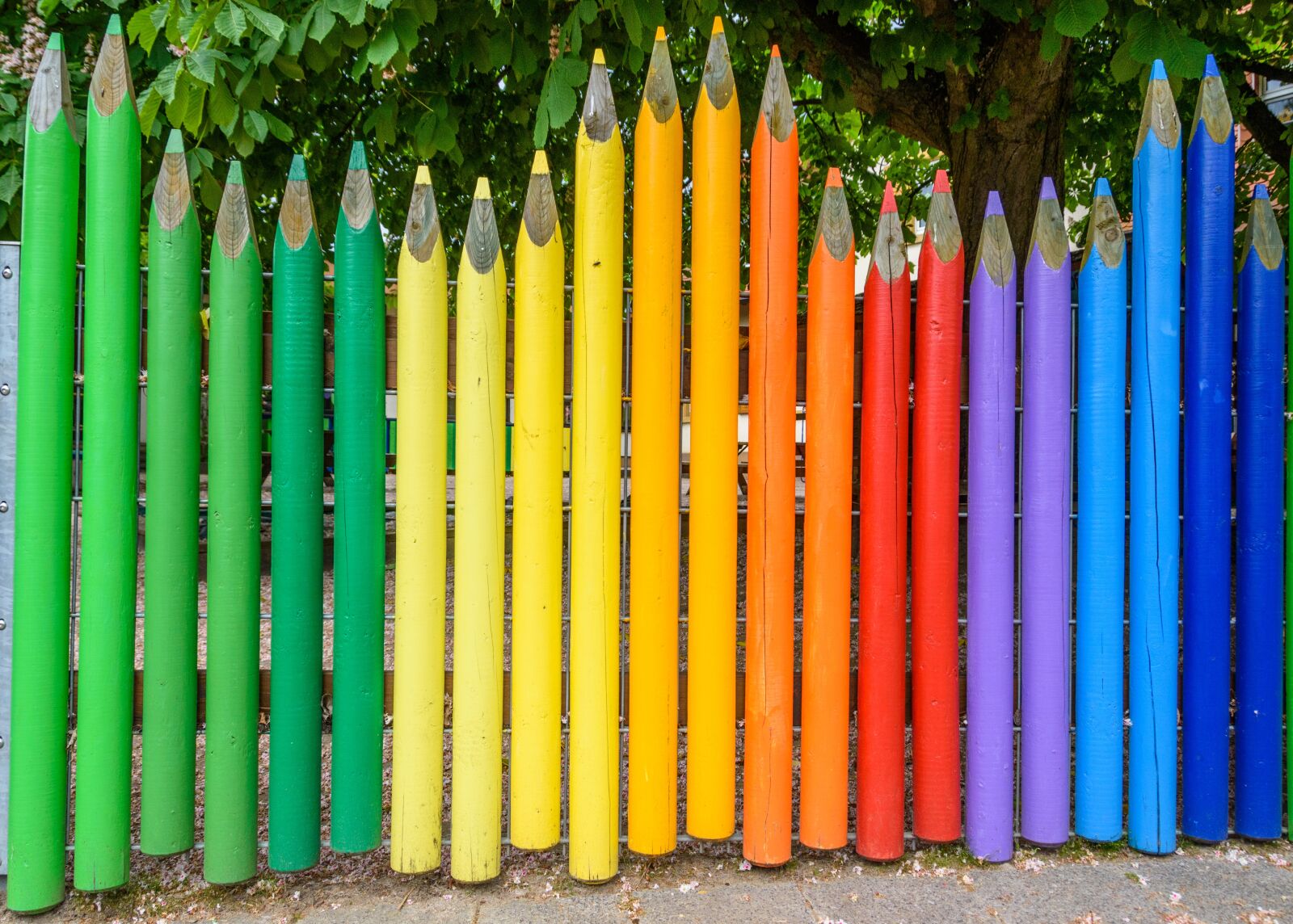 Nikon D5500 sample photo. Fence, colorful, kindergarten photography