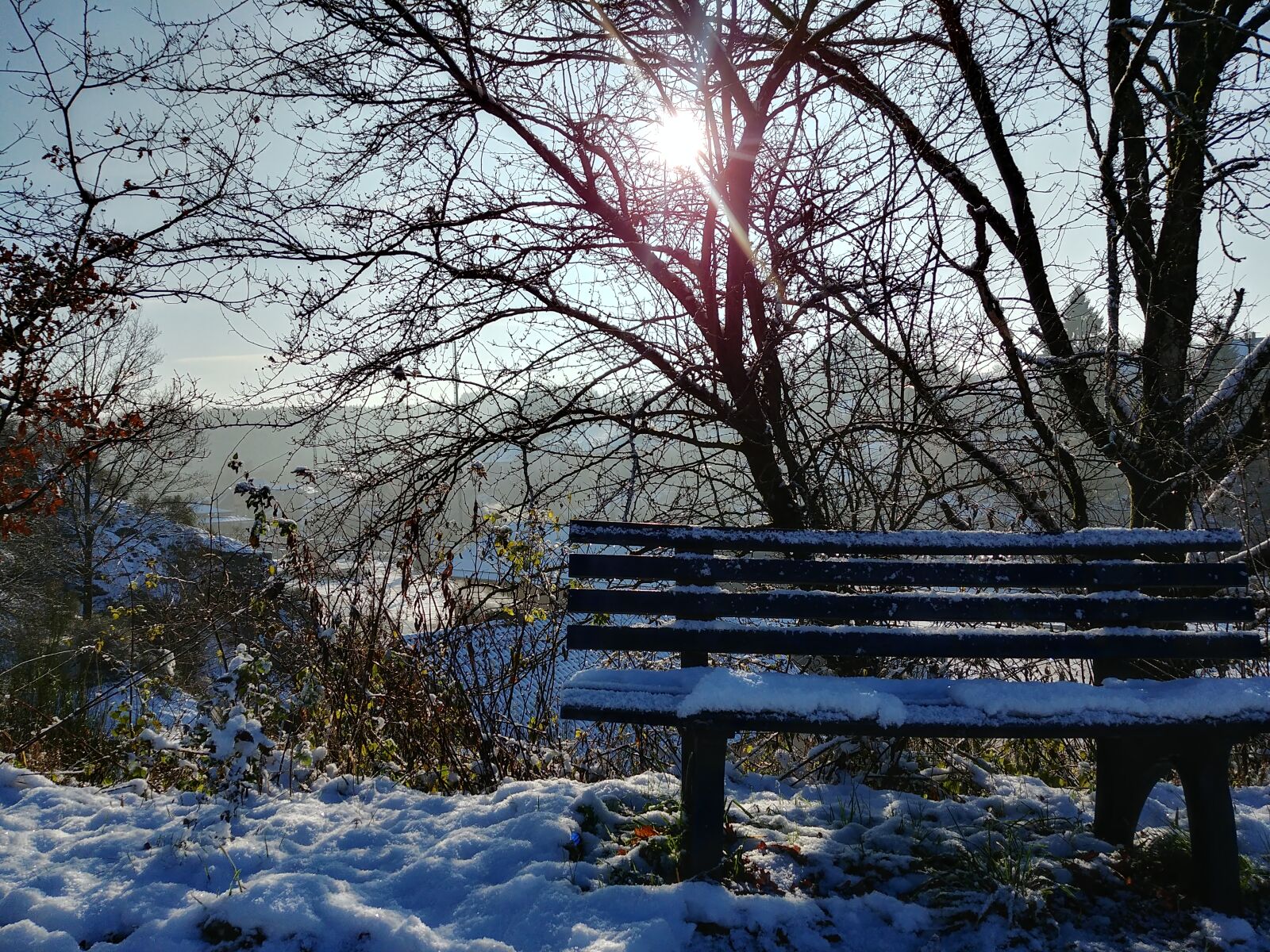 LG G6 sample photo. Bench, luxemburg, mountain, scenery photography