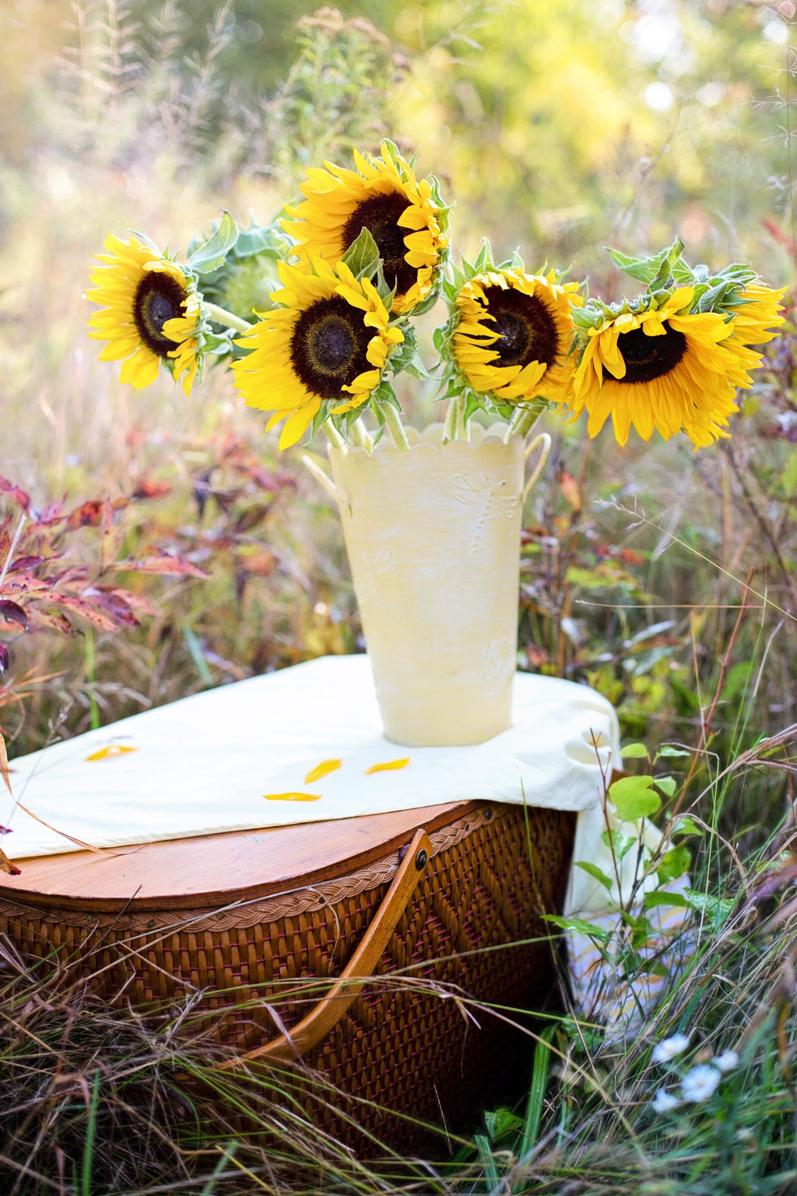 Canon EF 50mm F1.4 USM sample photo. Sunflowers, vase, fall photography