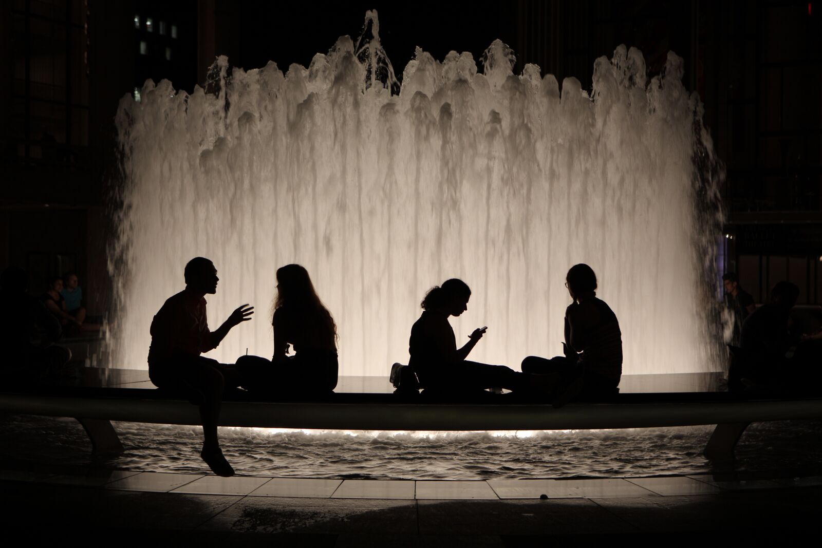 Canon EF 24-70mm F2.8L USM sample photo. Fountain, people, silhouette photography