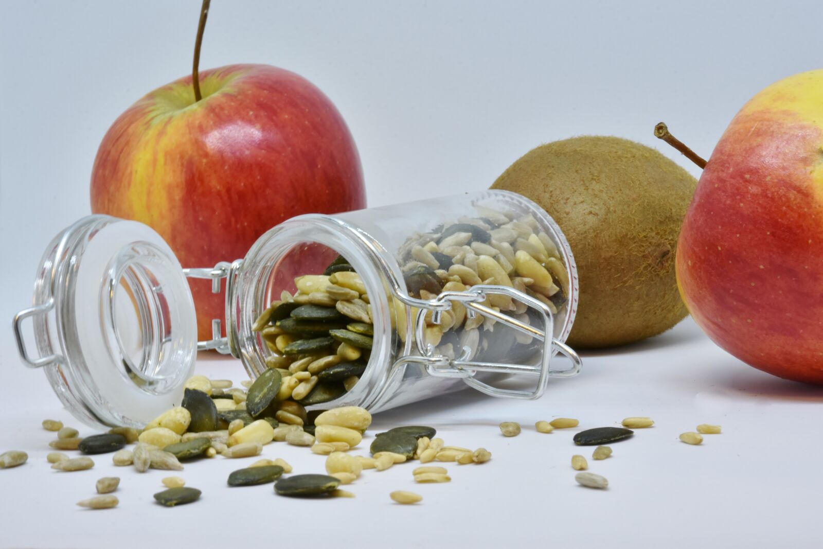 Nikon D7200 sample photo. Apple, sunflower seeds, pumpkin photography