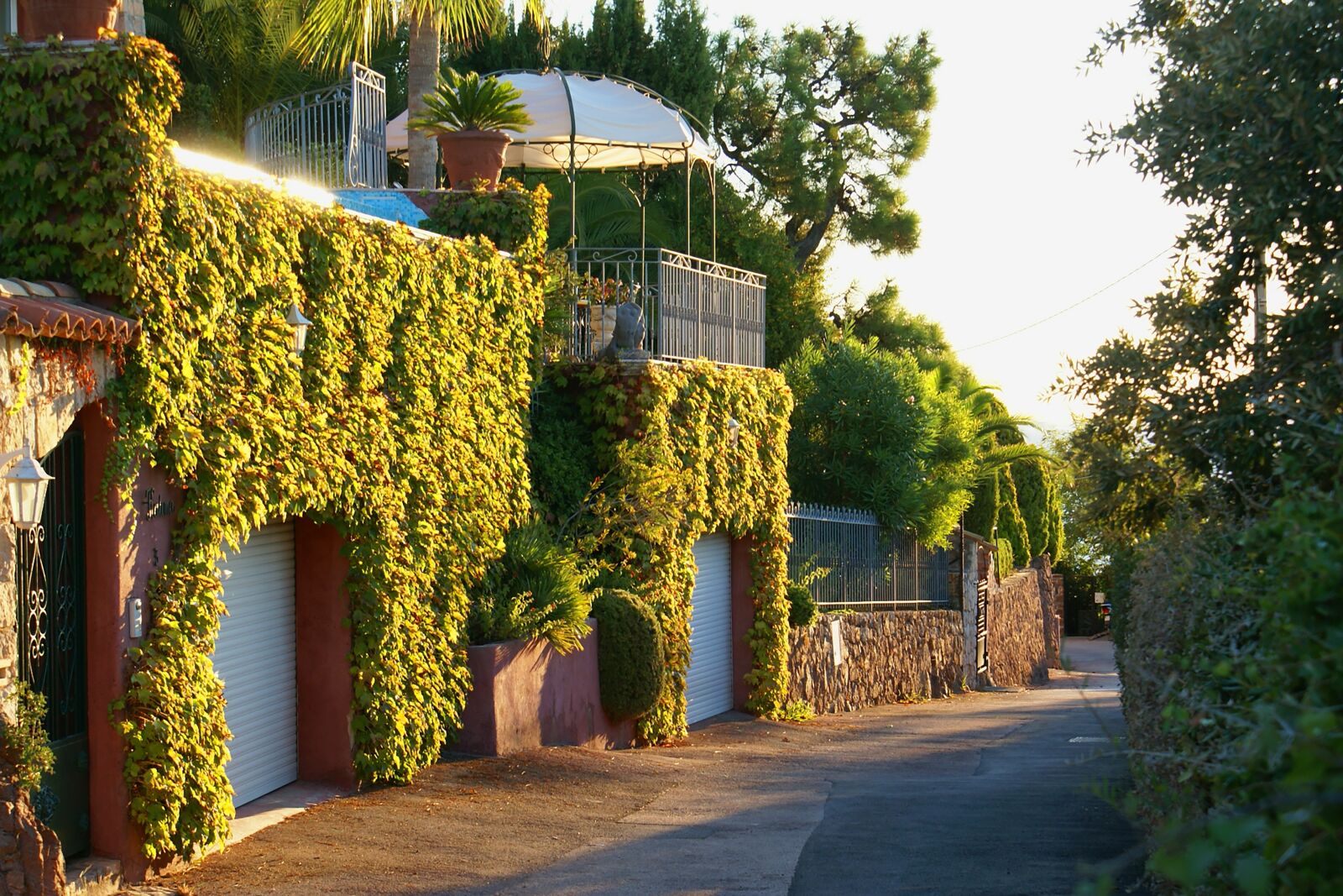 Sony Alpha DSLR-A100 sample photo. Pavilion, evening sun, garage photography
