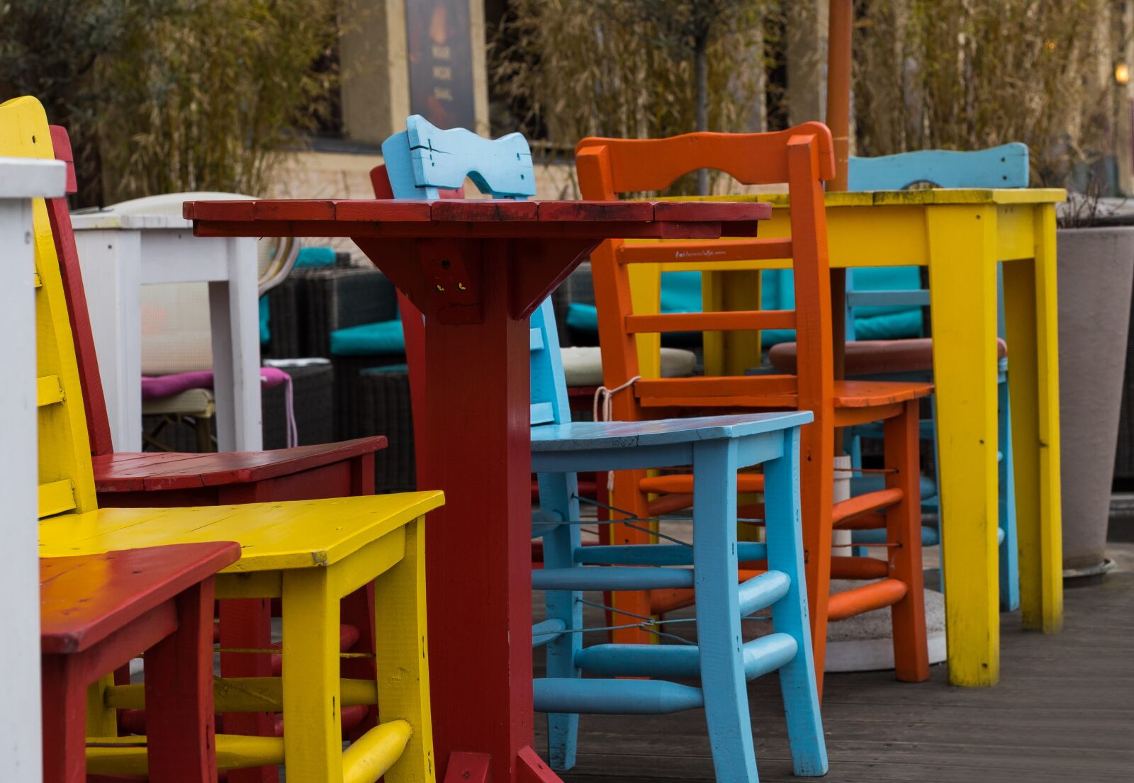 Sony a7 II + Sony DT 50mm F1.8 SAM sample photo. Colorful, chairs, dining tables photography