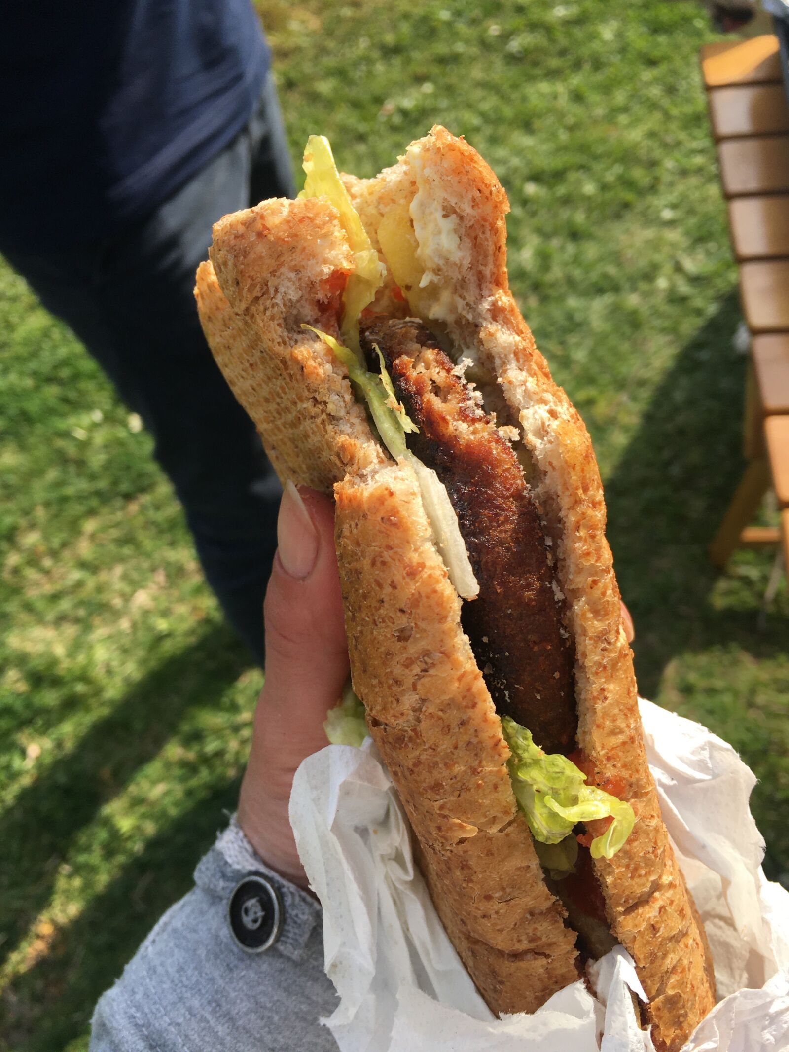 Apple iPhone 6s sample photo. Bite, sandwich, sausage photography
