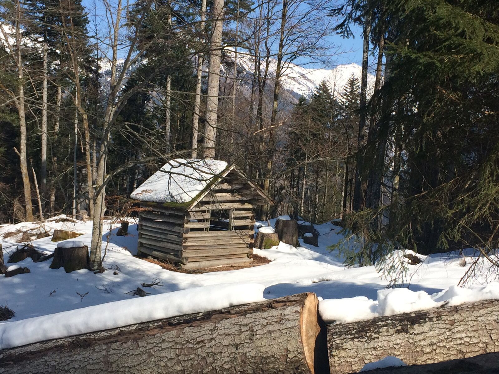 iPhone 5s back camera 4.15mm f/2.2 sample photo. Oberstdorf, winter, hut photography