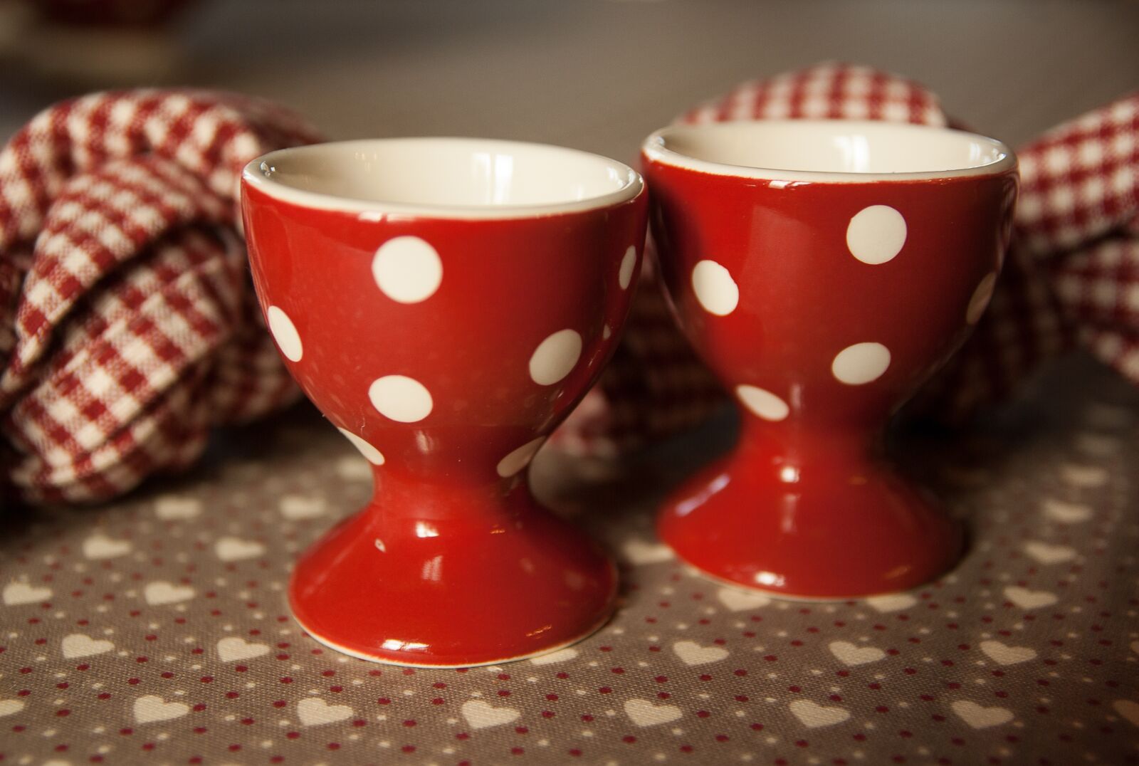Pentax K10D sample photo. Egg cups, towel, dishes photography