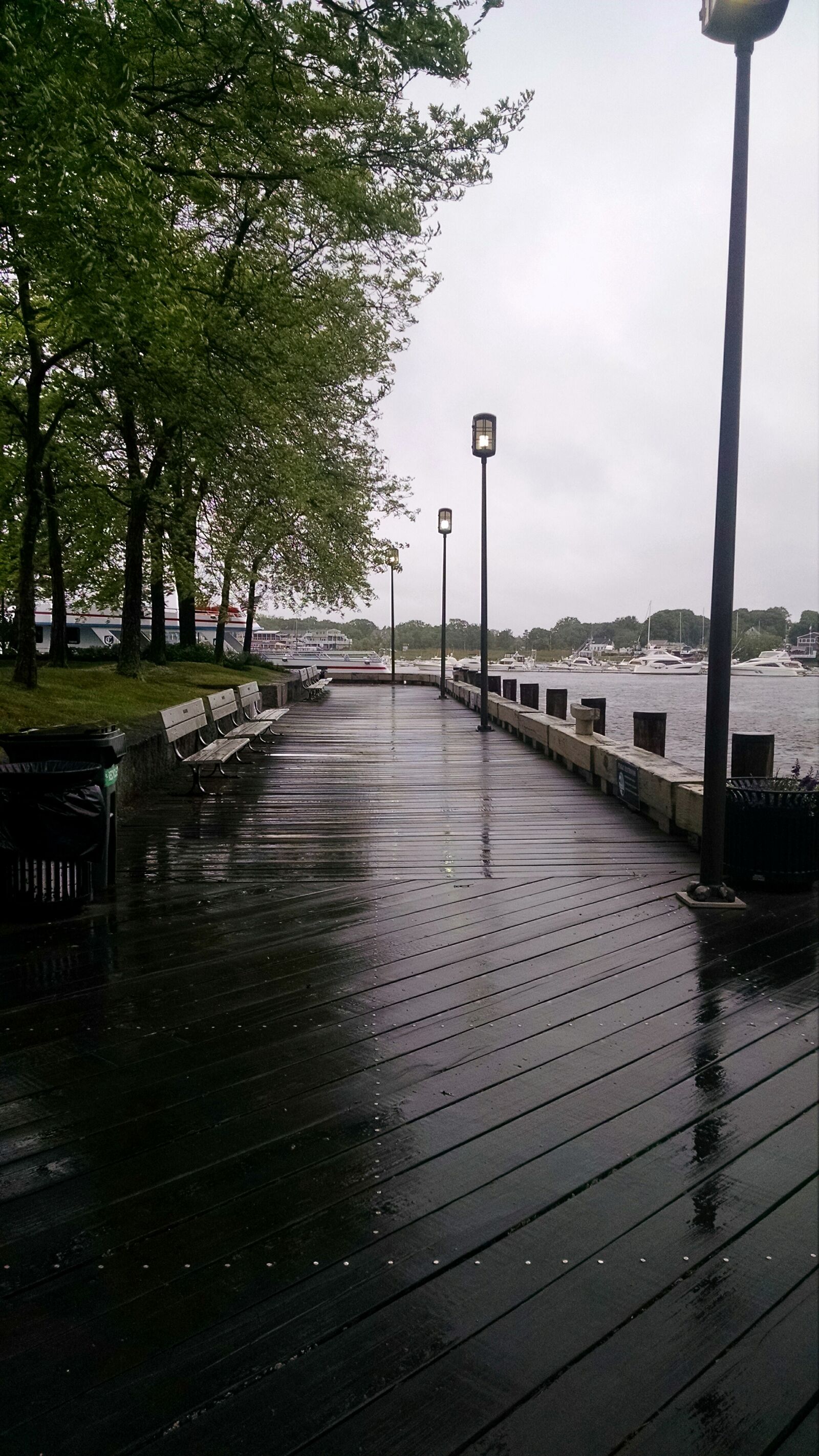 Motorola Moto X (1st Gen) sample photo. Boardwalk, boat, ocean, rain photography