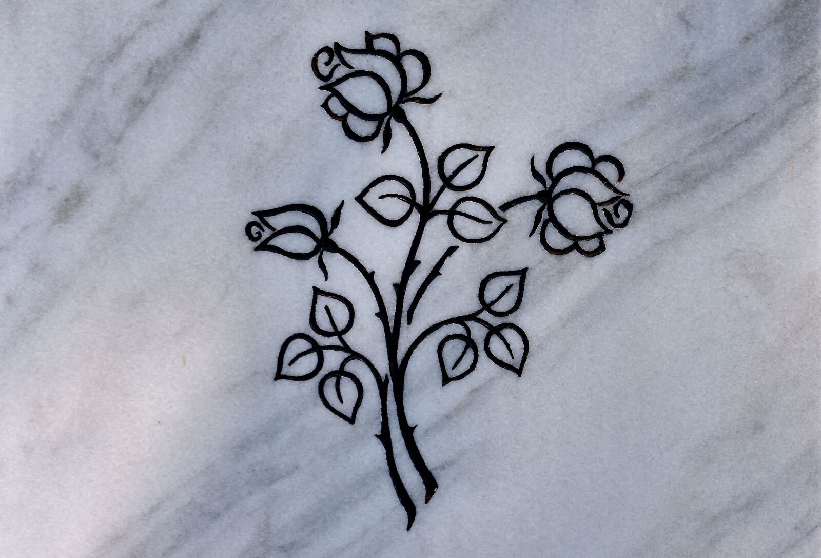 Nikon D7200 sample photo. Marble plathe, tombstone, roses photography