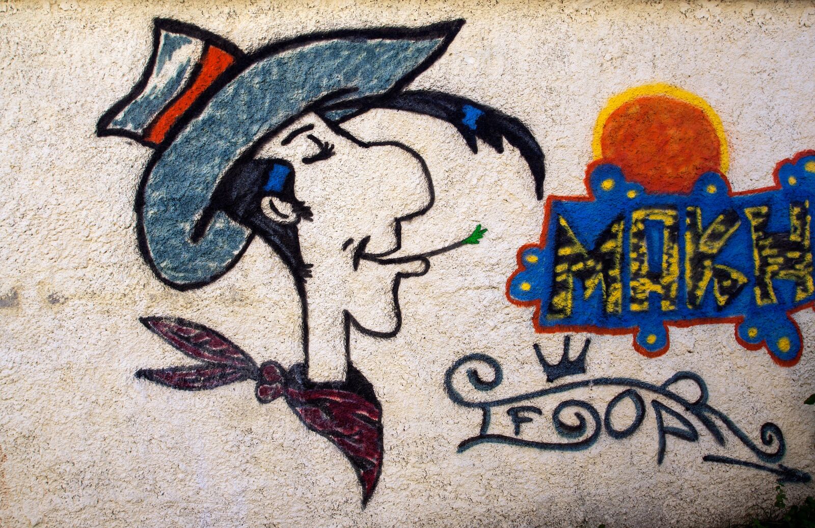 Canon EOS 350D (EOS Digital Rebel XT / EOS Kiss Digital N) sample photo. Wall, cartoon character, luckyluke photography