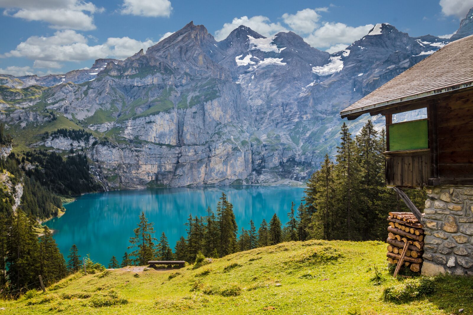 Canon EOS 70D sample photo. Hut, lake oeschinen, bergsee photography