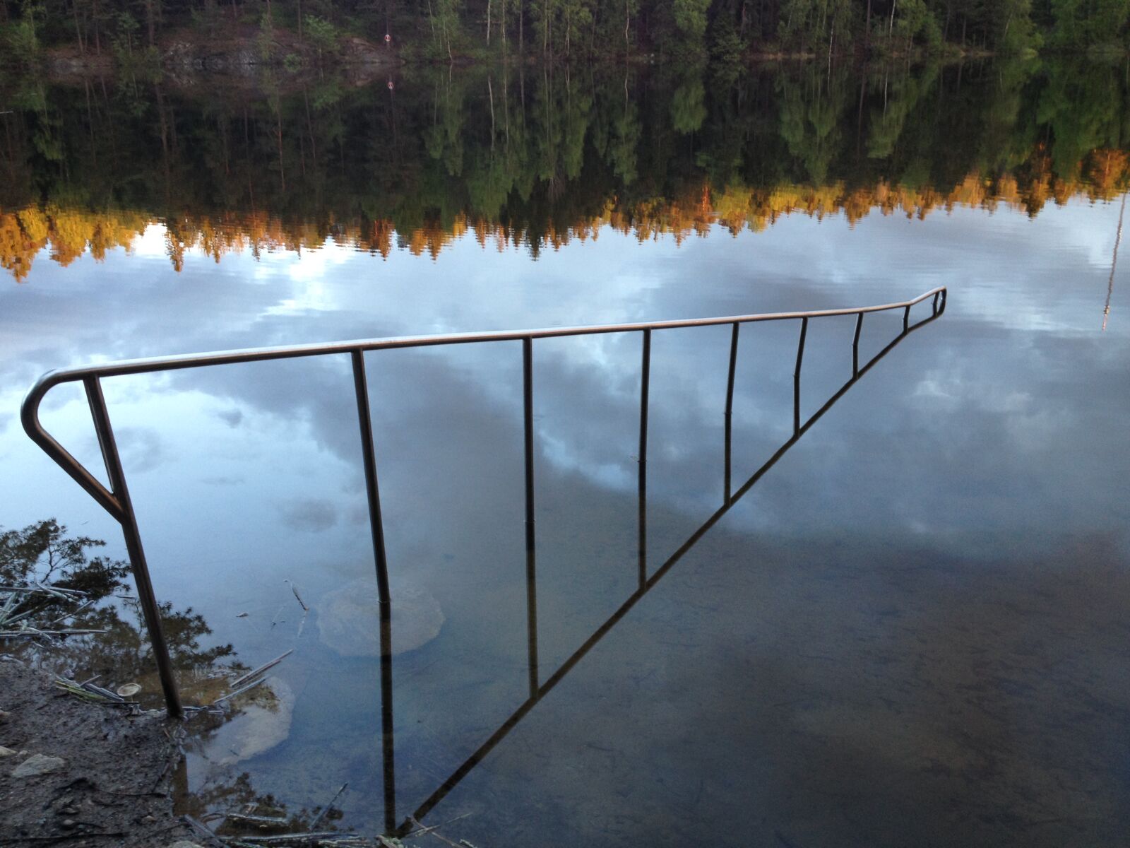 iPhone 4S back camera 4.28mm f/2.4 sample photo. Rail, reflections, sky, sunset photography