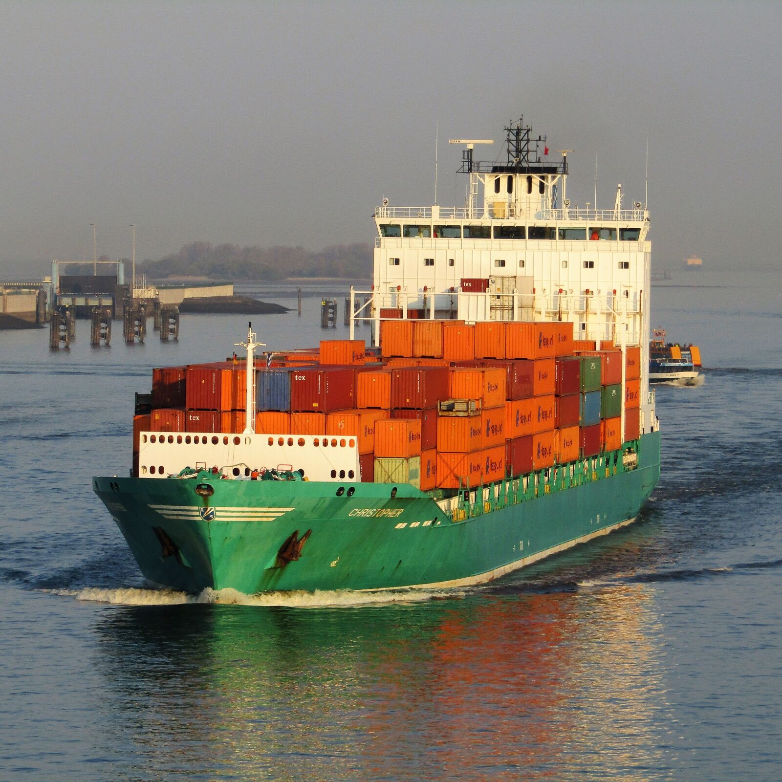 Canon PowerShot SX410 IS sample photo. Ship, river, containers photography