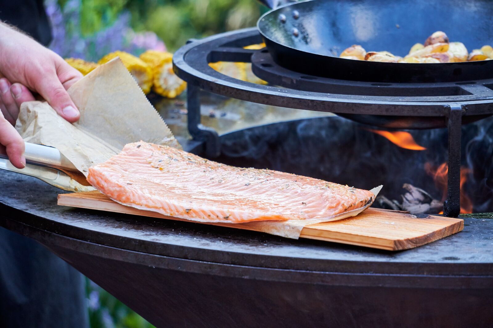 Sony E 55-210mm F4.5-6.3 OSS sample photo. Fish, fillet, wooden board photography