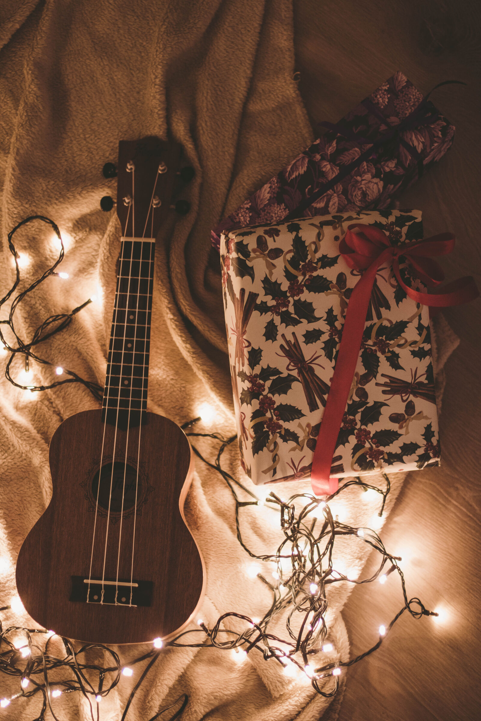 Canon EOS 760D (EOS Rebel T6s / EOS 8000D) sample photo. Ukulele, beside, a, floral photography