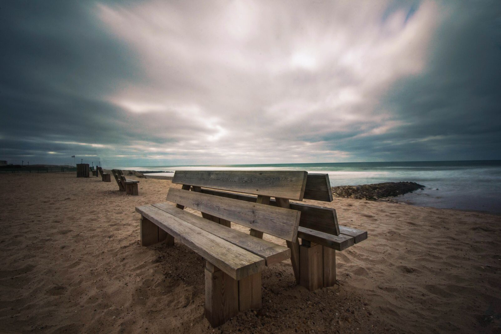 Nikon D7200 sample photo. Bench, sky, sea photography