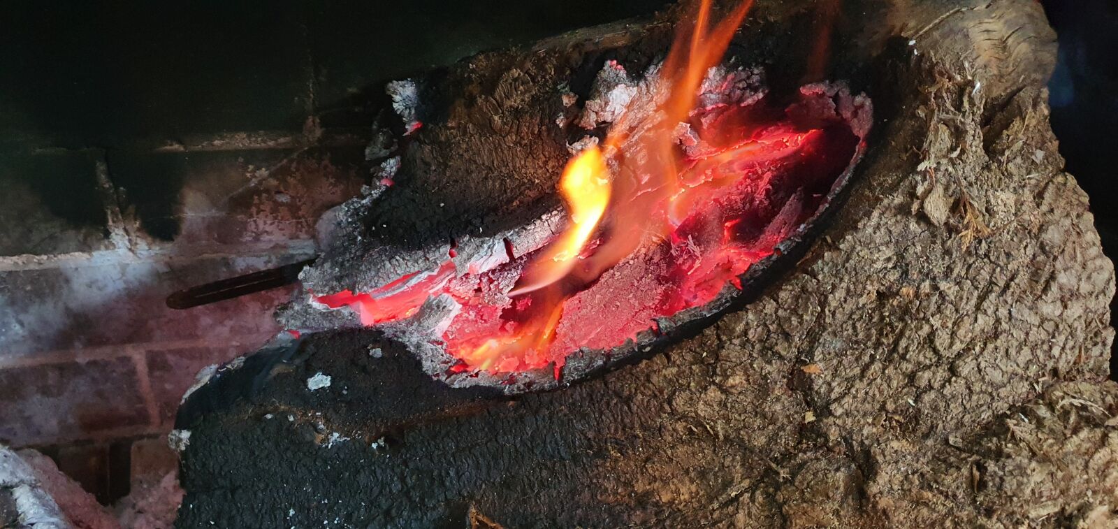 Samsung Galaxy S10+ sample photo. Fire, burning log, fireplace photography