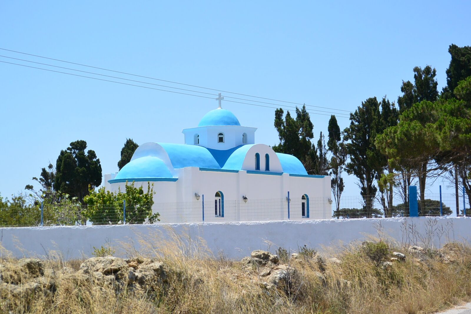 Nikon 1 J3 sample photo. Greek church, blue, domed photography