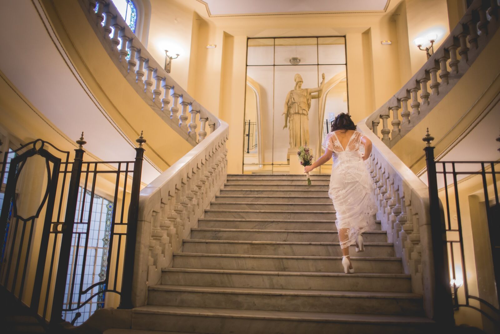 Canon EF 28mm F1.8 USM sample photo. Wedding, women, stairs photography