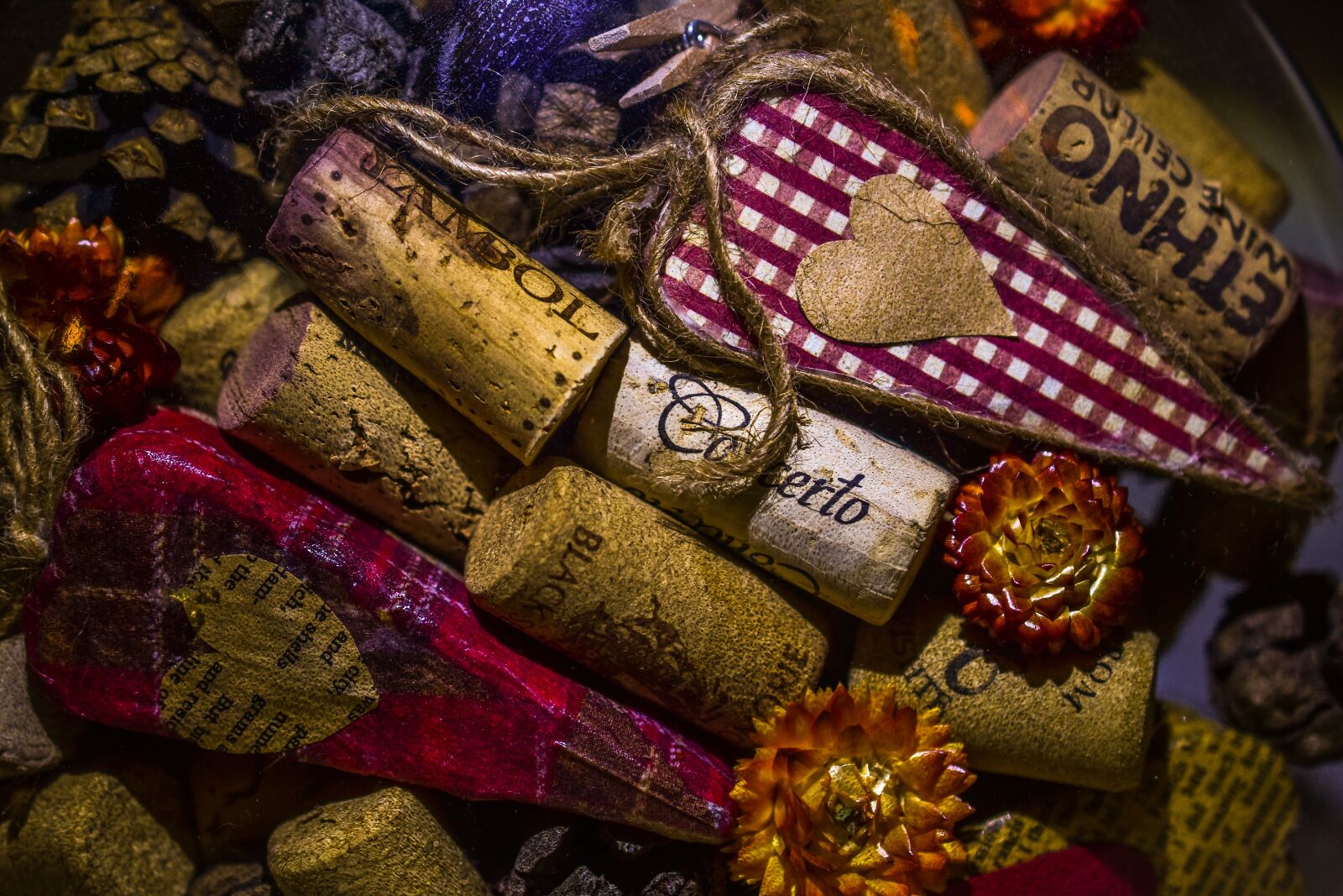 Nikon D3400 sample photo. Cork stoppers, heart, flowers photography