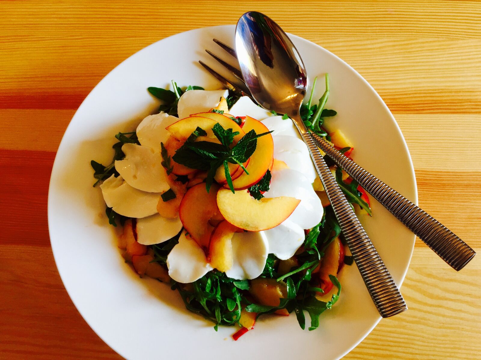 Apple iPhone 6 sample photo. Nectarine, rocket, mozzarella photography