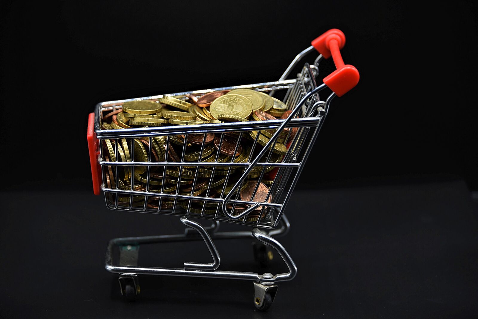 Nikon D750 sample photo. Shopping cart, coins, money photography