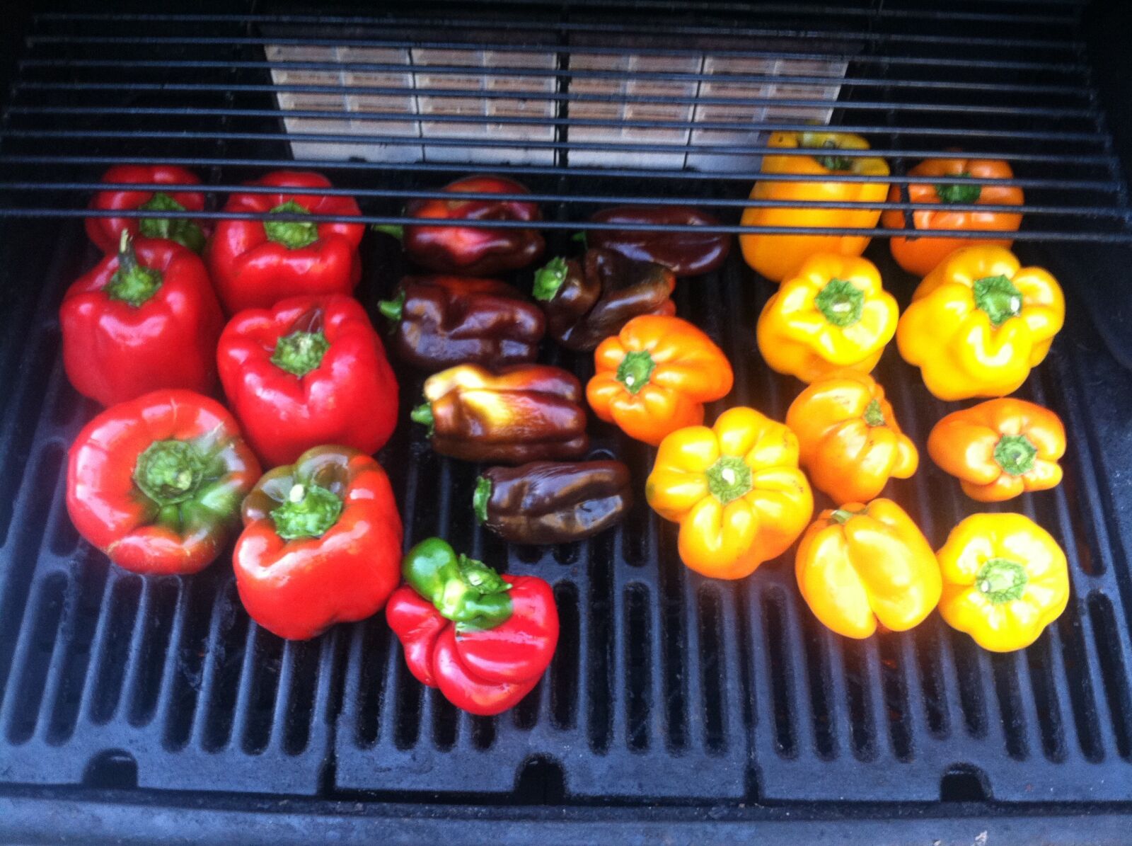 iPhone 4 back camera 3.85mm f/2.8 sample photo. Bell peppers, grill, grilled photography