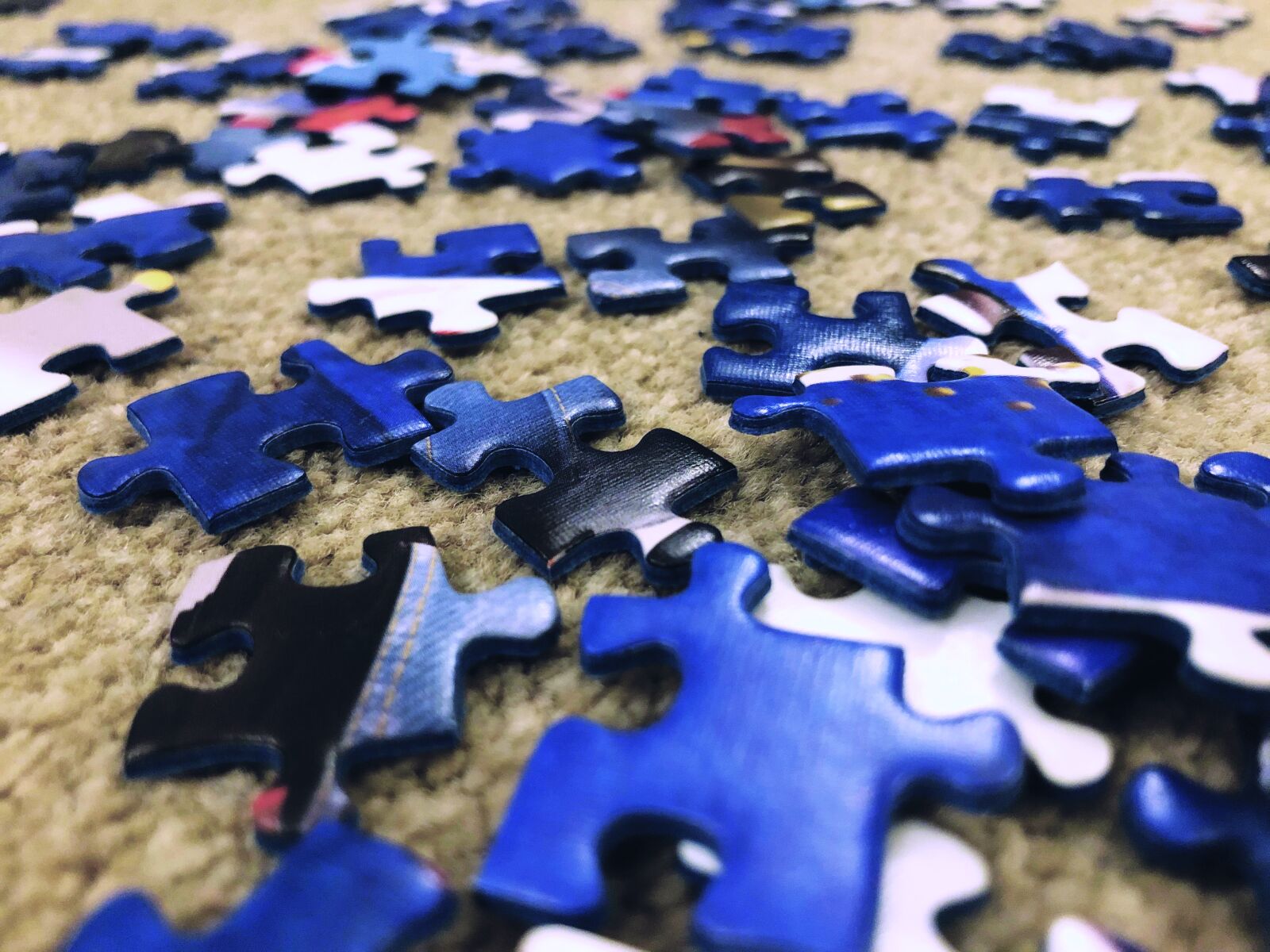 iPhone 8 back camera 3.99mm f/1.8 sample photo. Blue puzzle pieces, pastime photography