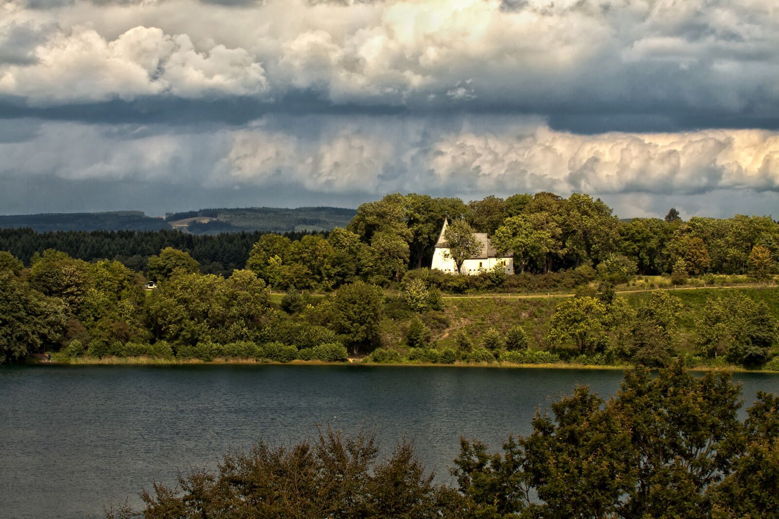 Canon EOS 50D sample photo. Church, lake, forest photography