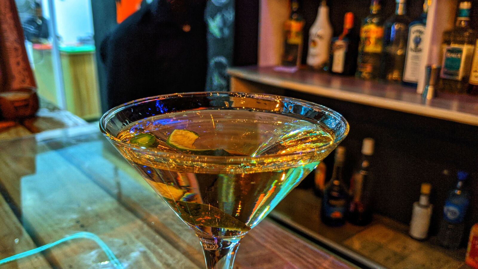 Google Pixel 3 sample photo. Glass, drink, night photography
