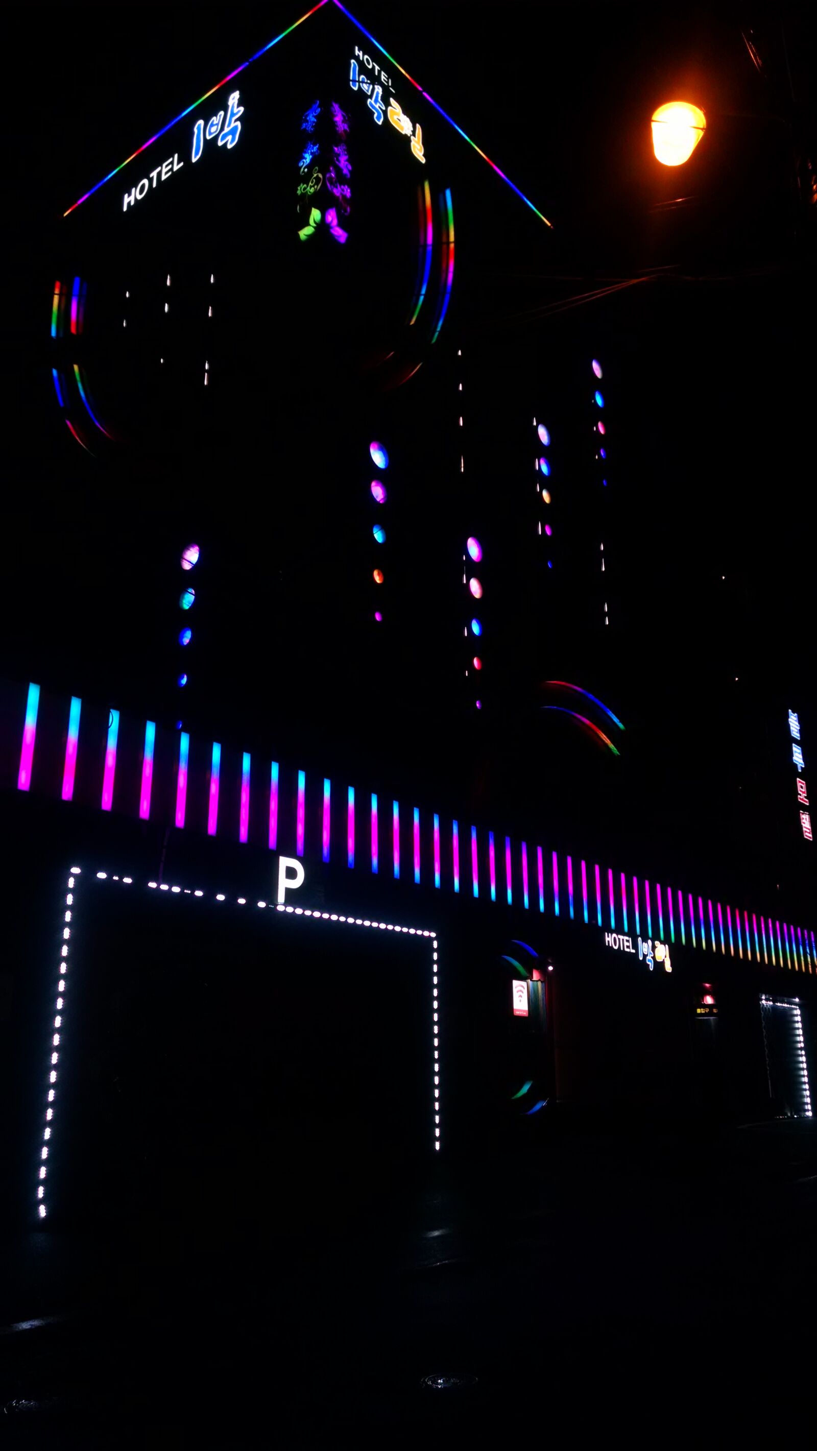 Motorola Moto X (1st Gen) sample photo. Building, hotel, lights, neon photography