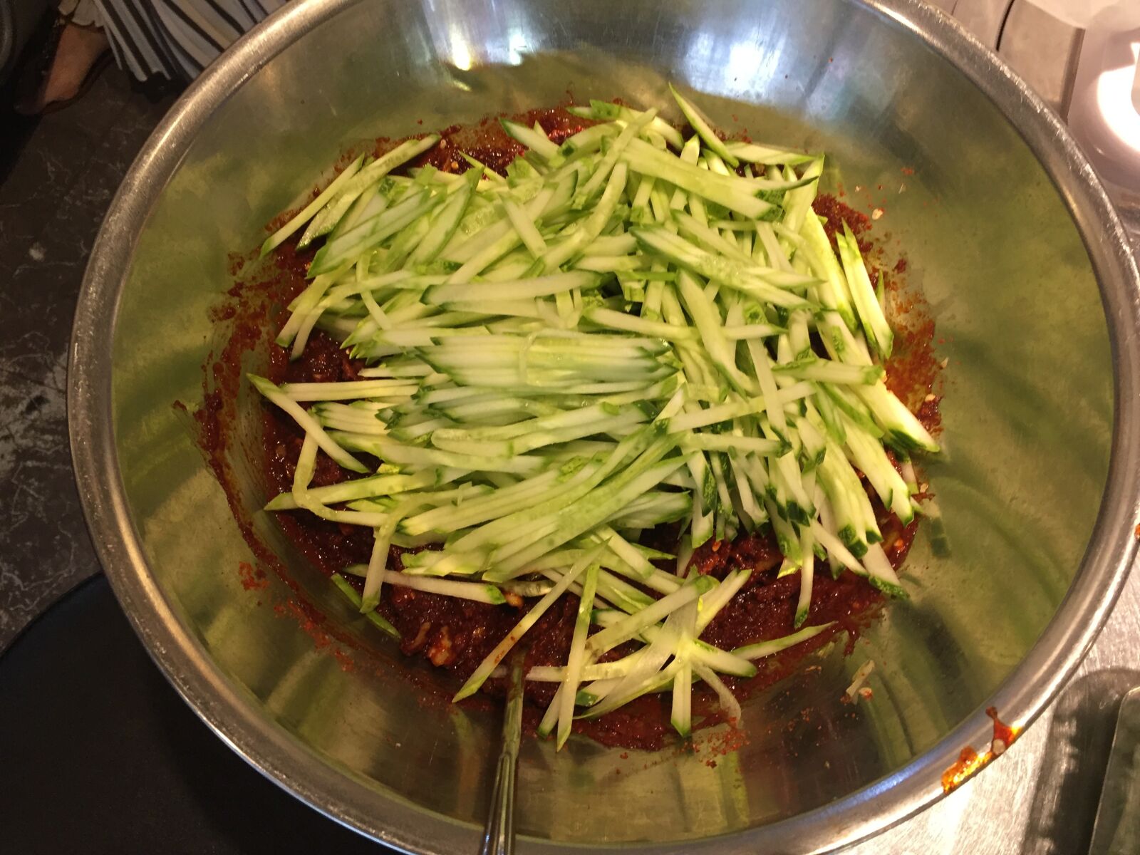 iPhone 6 back camera 4.15mm f/2.2 sample photo. Cucumber, korean cold noodles photography