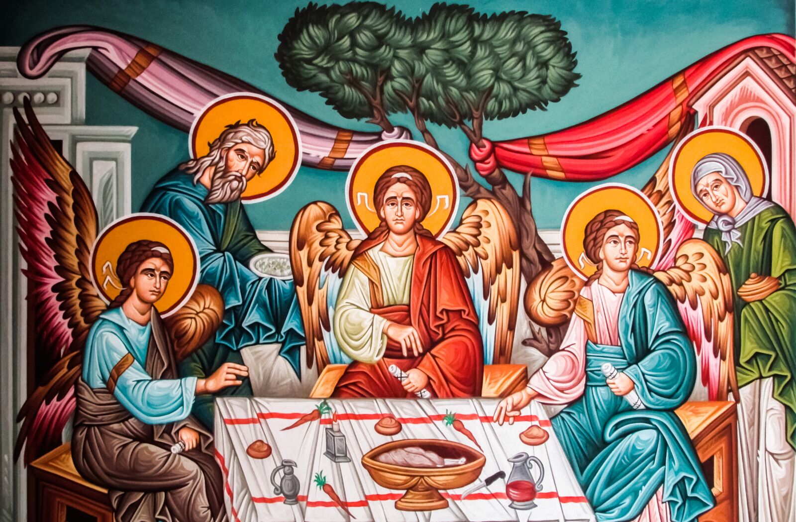 Canon PowerShot SX400 IS sample photo. Abraham's philoxenia, painting, iconography photography