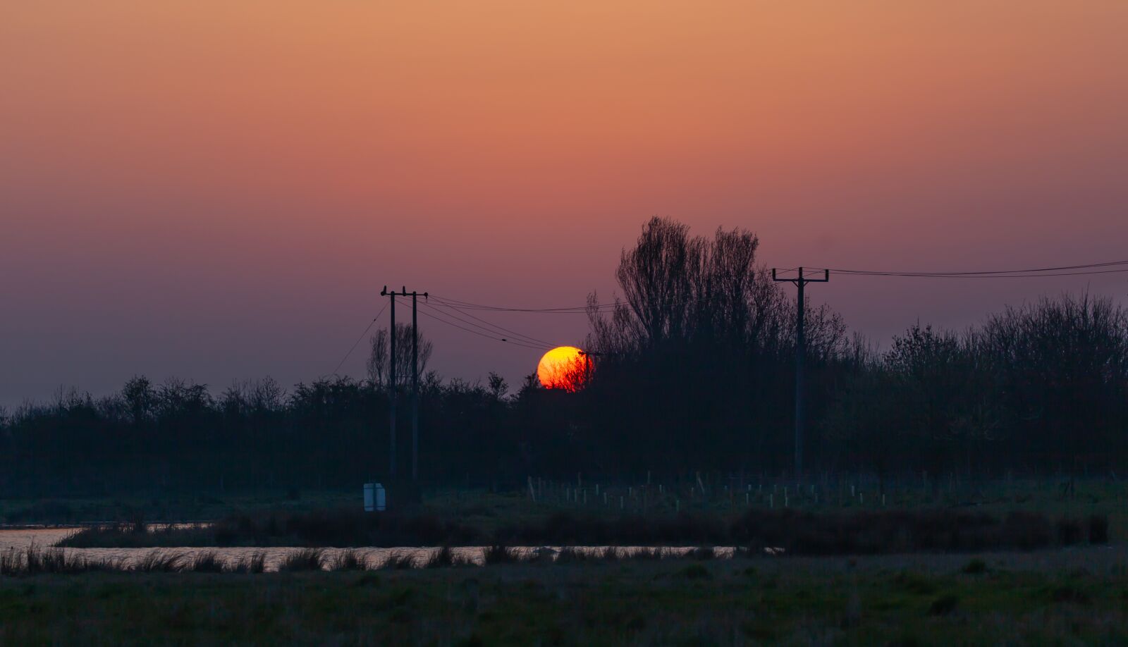 Canon EOS 5D Mark II sample photo. Sunrise, water, power lines photography