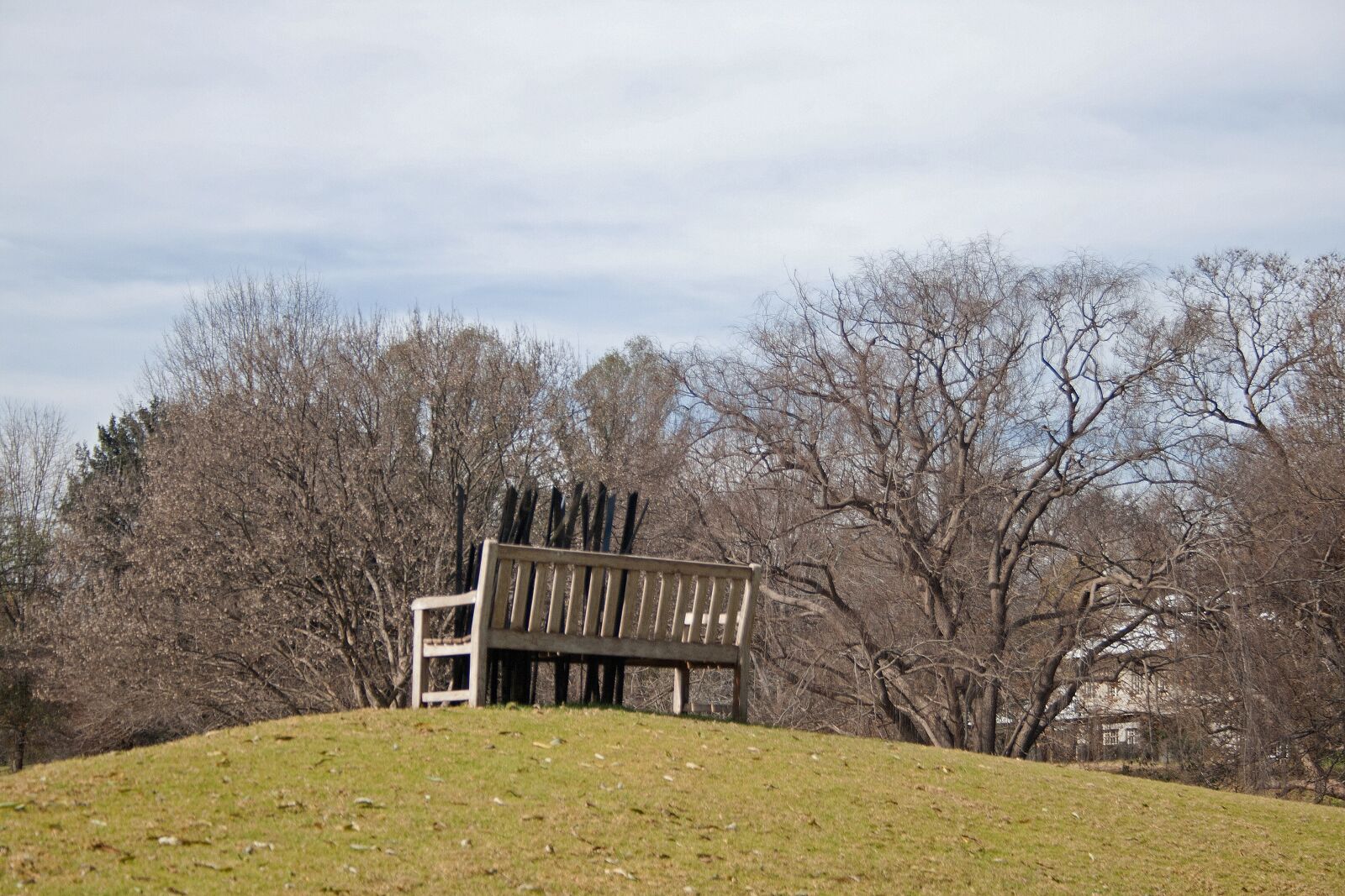 Canon EF-S 18-55mm F3.5-5.6 II sample photo. Sculpture, bench, art photography