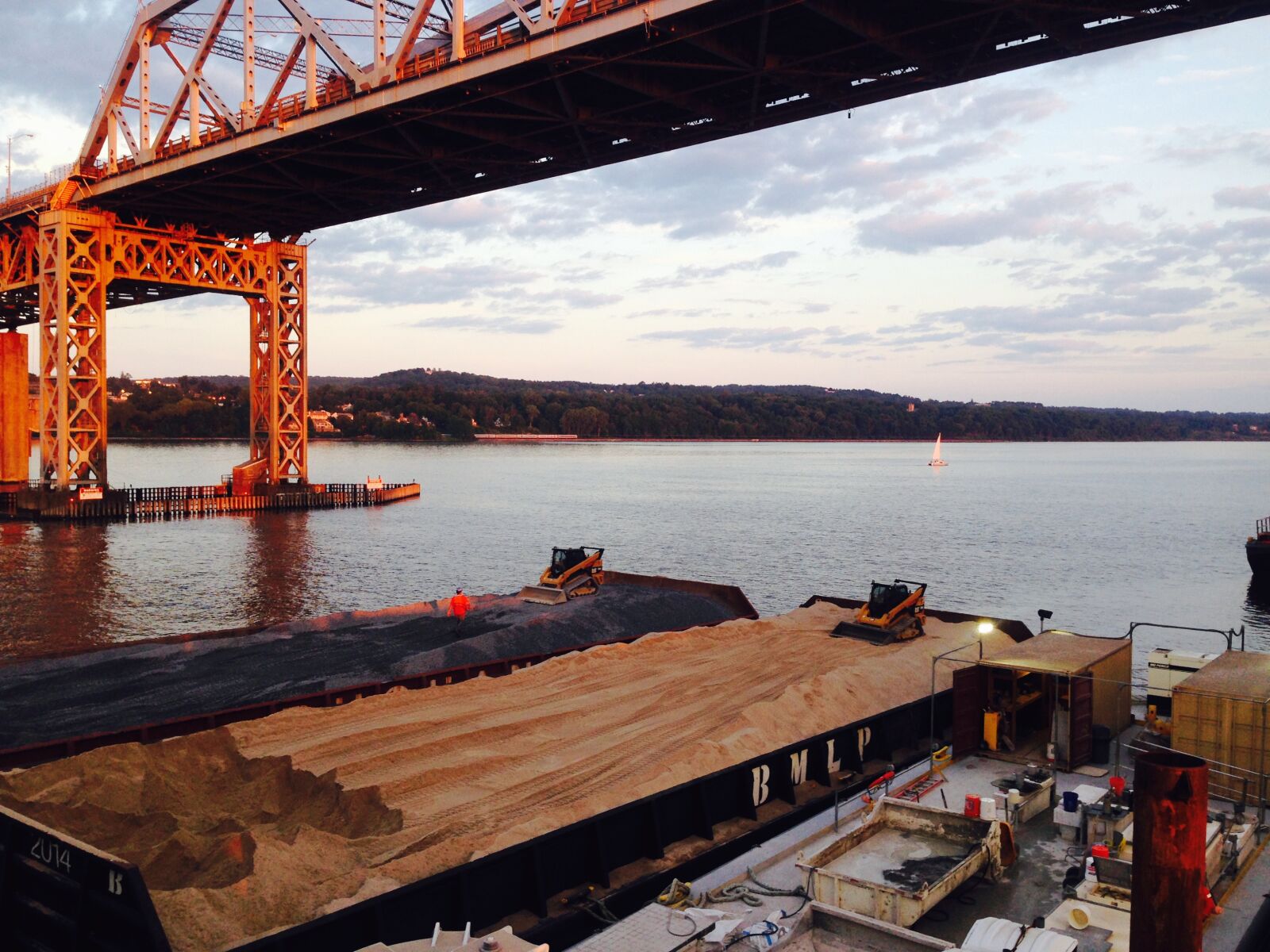 iPhone 5c back camera 4.12mm f/2.4 sample photo. Barges, skid steer, river photography