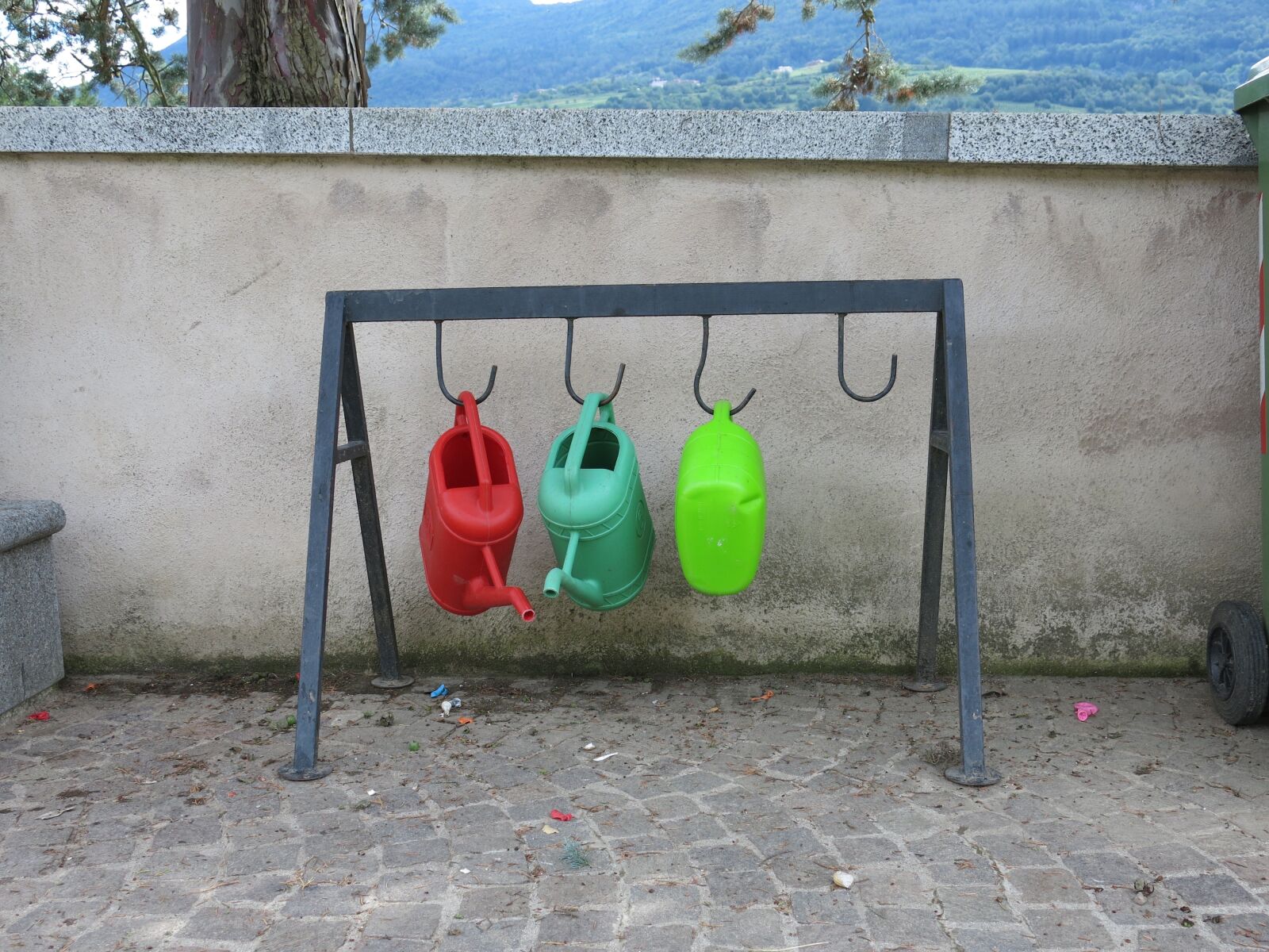 Canon PowerShot G15 sample photo. Watering cans, cemetery, care photography