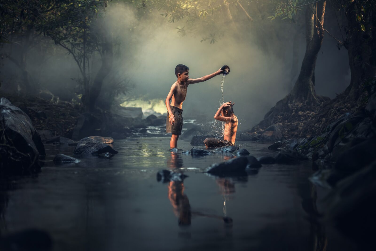 Nikon D810 sample photo. Asia, boys, creek photography