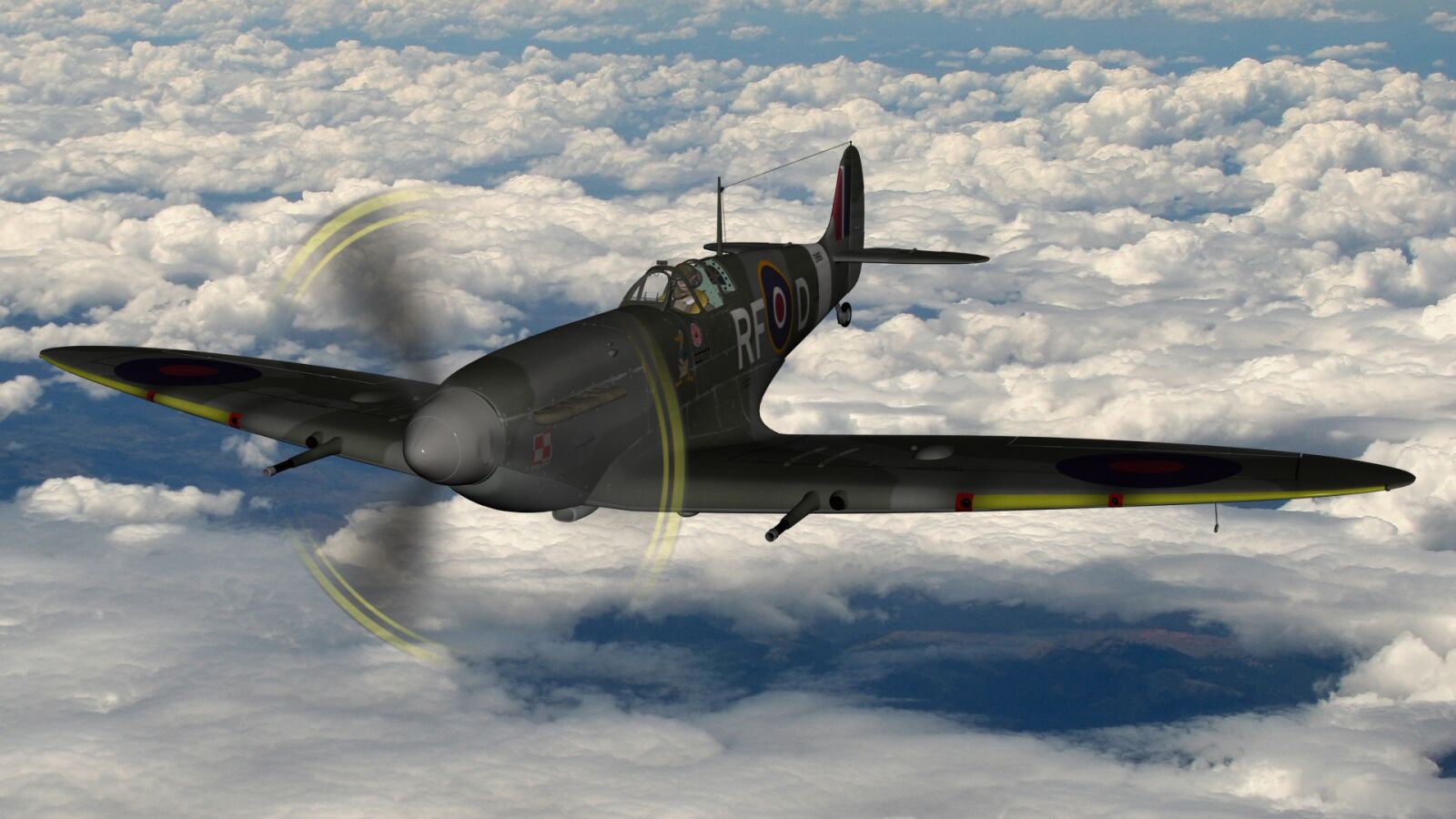 Canon EOS 400D (EOS Digital Rebel XTi / EOS Kiss Digital X) sample photo. Spitfire, flying, cloudy flight photography