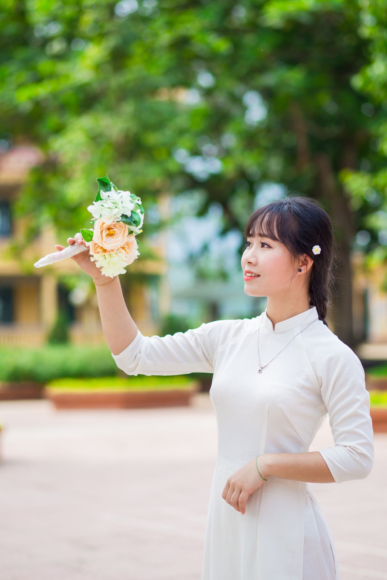 Canon EF 85mm F1.8 USM sample photo. Schoolgirl, student, long dress photography