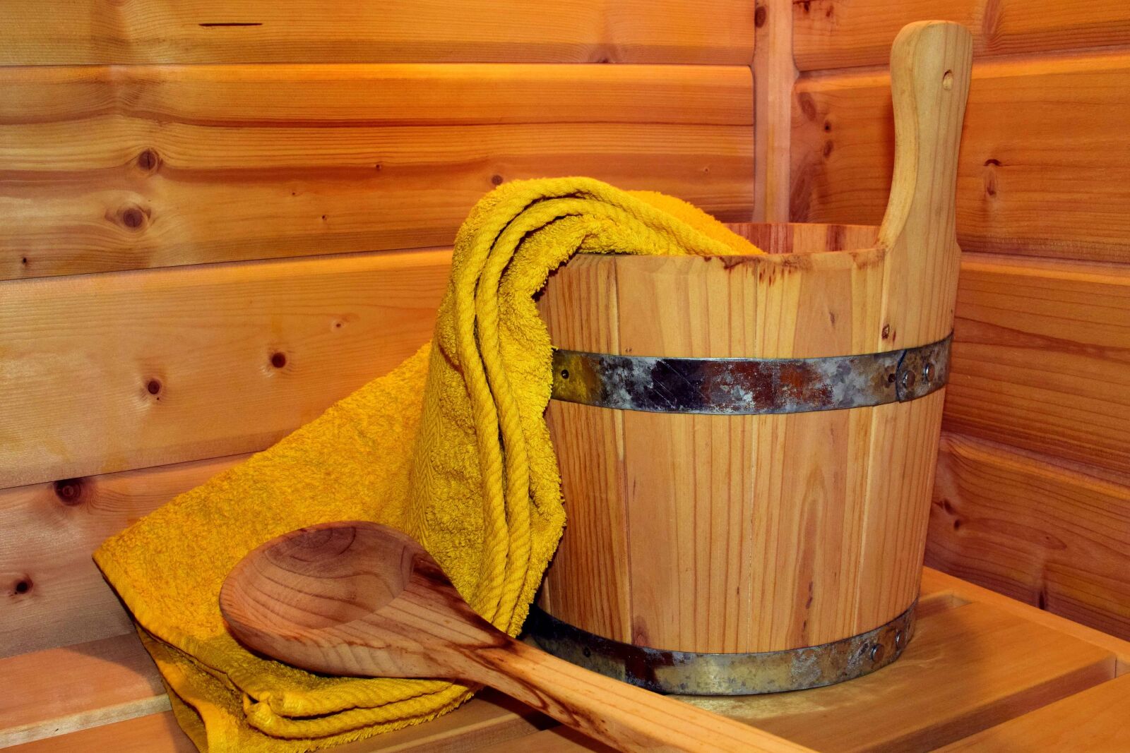 Nikon D3300 sample photo. Sauna, wood, bucket, towel photography