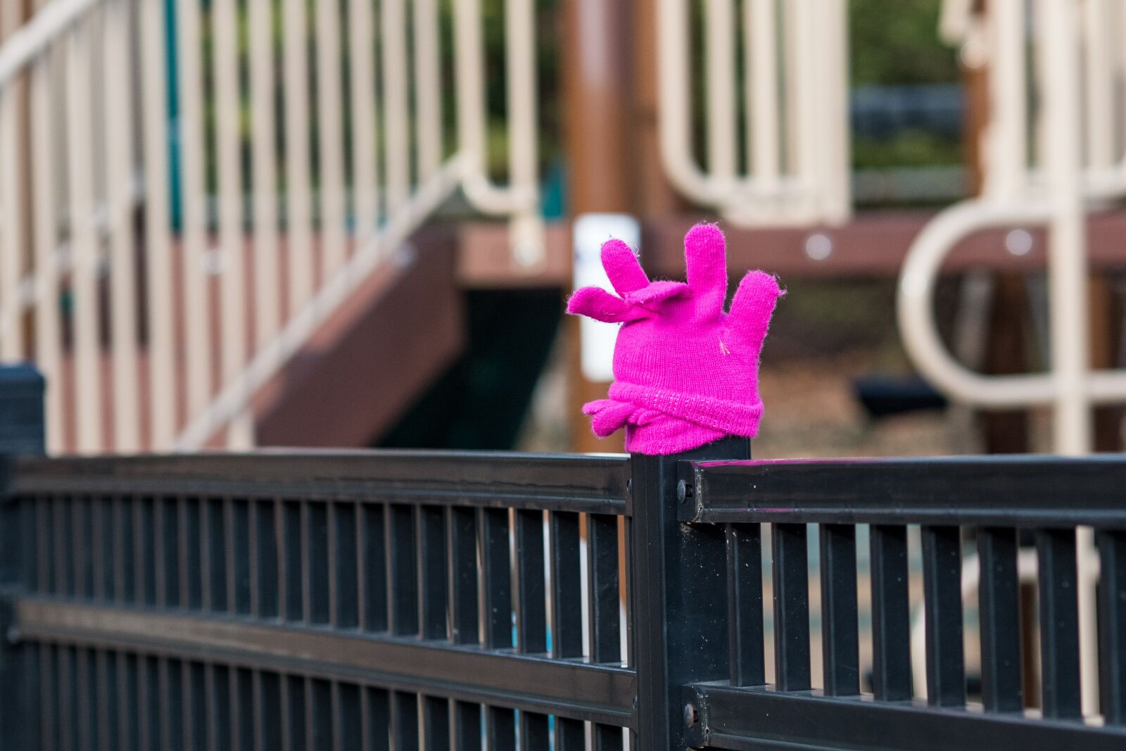 Olympus PEN-F sample photo. Pink, gloves, playground photography