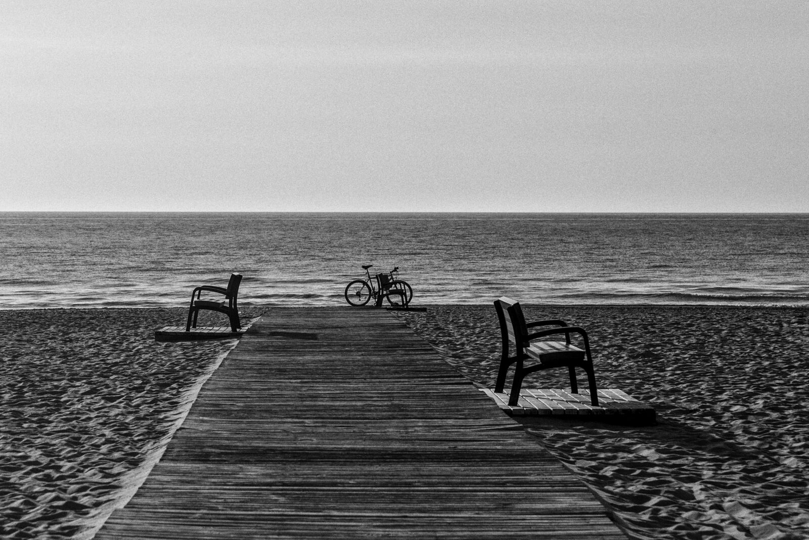 Canon EOS 6D + Canon EF 24-105mm F4L IS USM sample photo. Beach, benches, bicycle photography