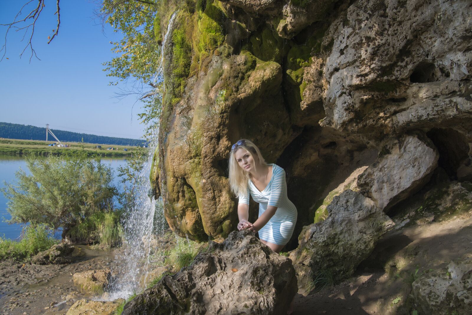 Nikon D800 sample photo. Blonde, nature, waterfall photography