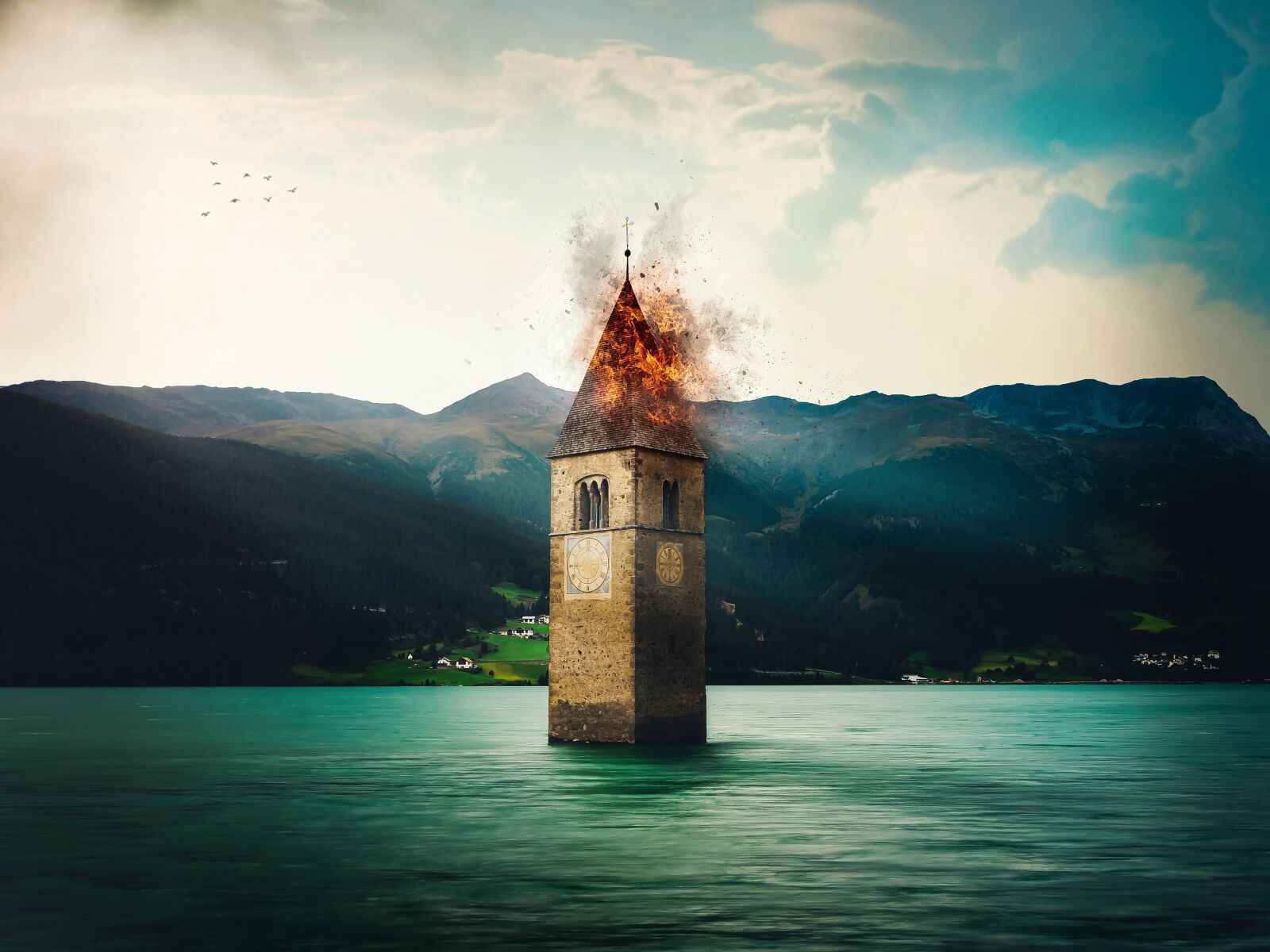 Olympus OM-D E-M10 II sample photo. Lake, church, sunken church photography
