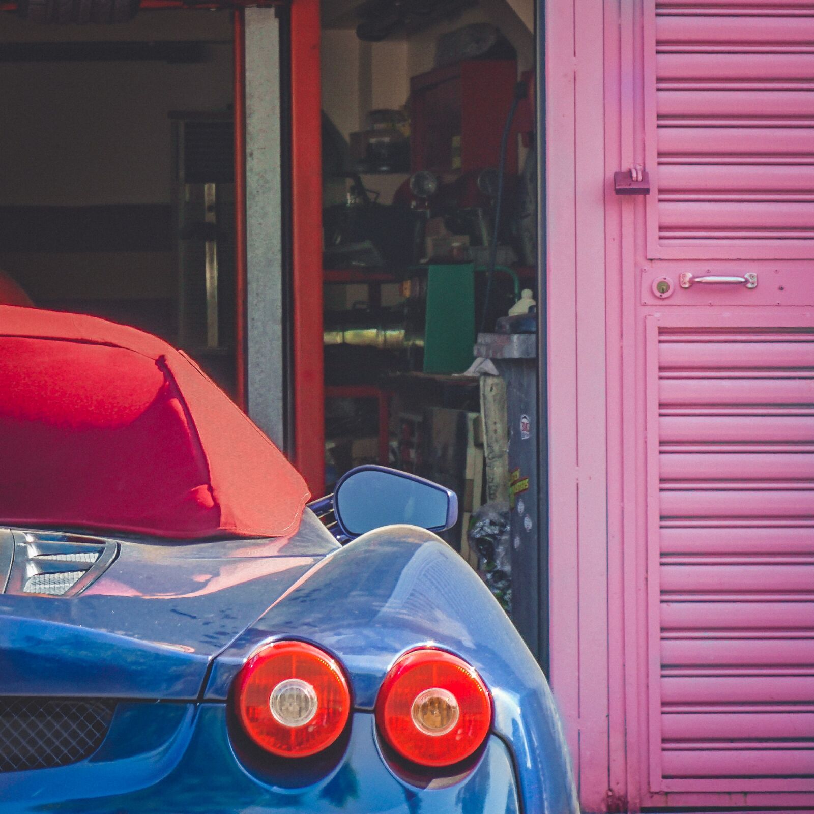 Sony a6000 sample photo. Ferrari, blue, garage photography