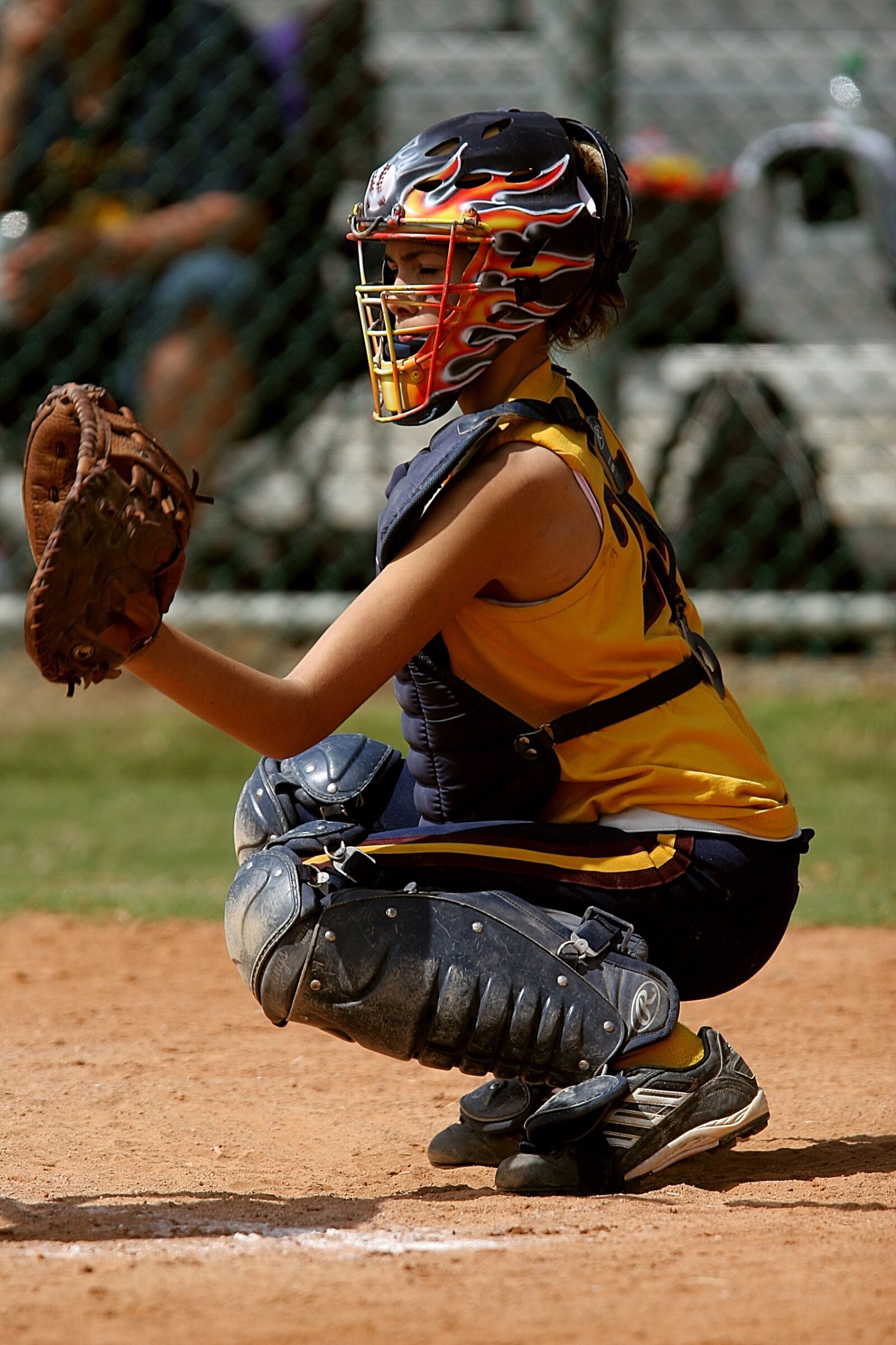 Canon EOS 20D sample photo. Softball, catcher, female photography