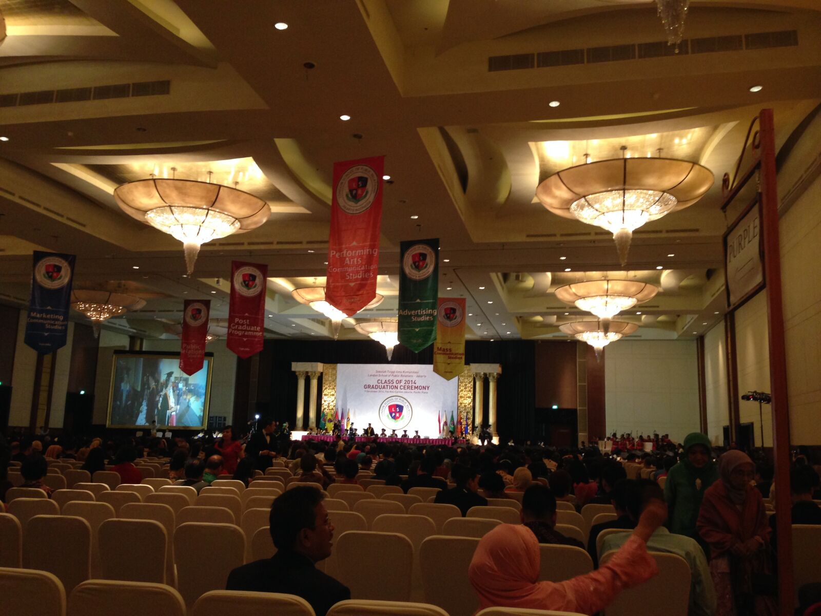 iPhone 5 back camera 4.12mm f/2.4 sample photo. Chandelier, ballroom, graduation photography