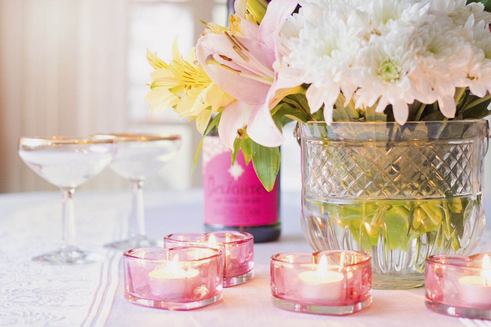 Canon EF 50mm F1.4 USM sample photo. Champagne, champagne glasses, valentines photography