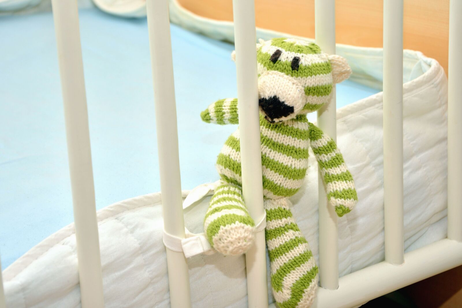Nikon D5200 sample photo. Teddy bear, cot, wood photography