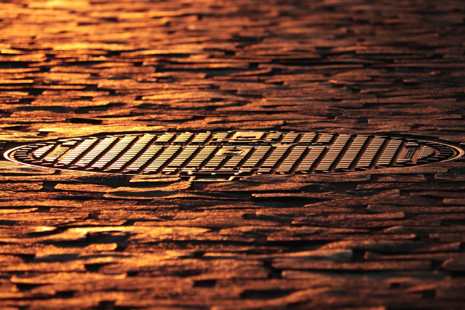 Canon EF-S 55-250mm F4-5.6 IS STM sample photo. Manhole cover, cobblestones, manhole photography